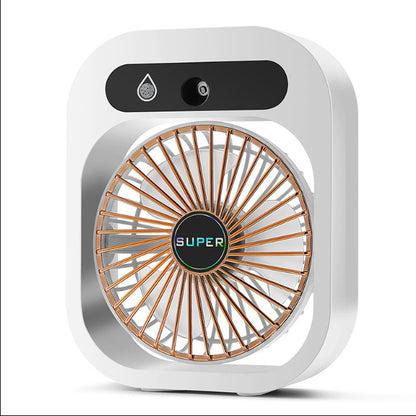 Hangzhou Jingqian USB rechargeable desk fan white misting air cooling unit with gold grille and spray nozzle