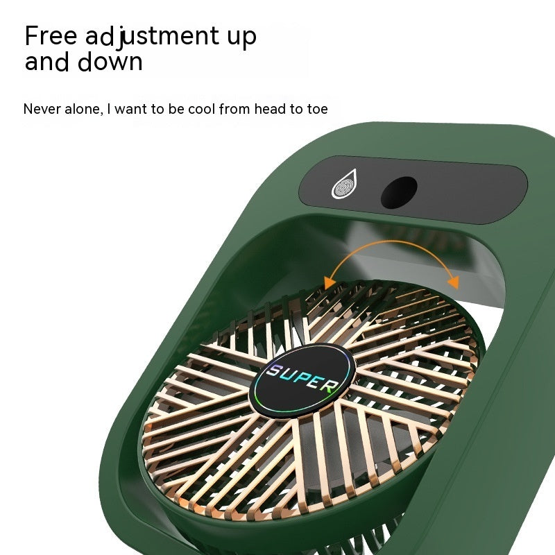 Hangzhou Jingqian green desk misting fan with gold grille adjustable tilt and mist function USB rechargeable desk fan