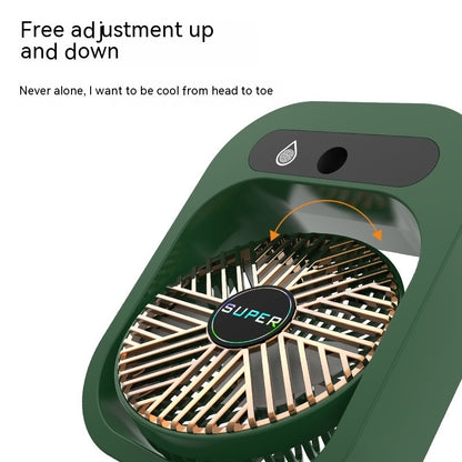 Hangzhou Jingqian green desk misting fan with gold grille adjustable tilt and mist function USB rechargeable desk fan