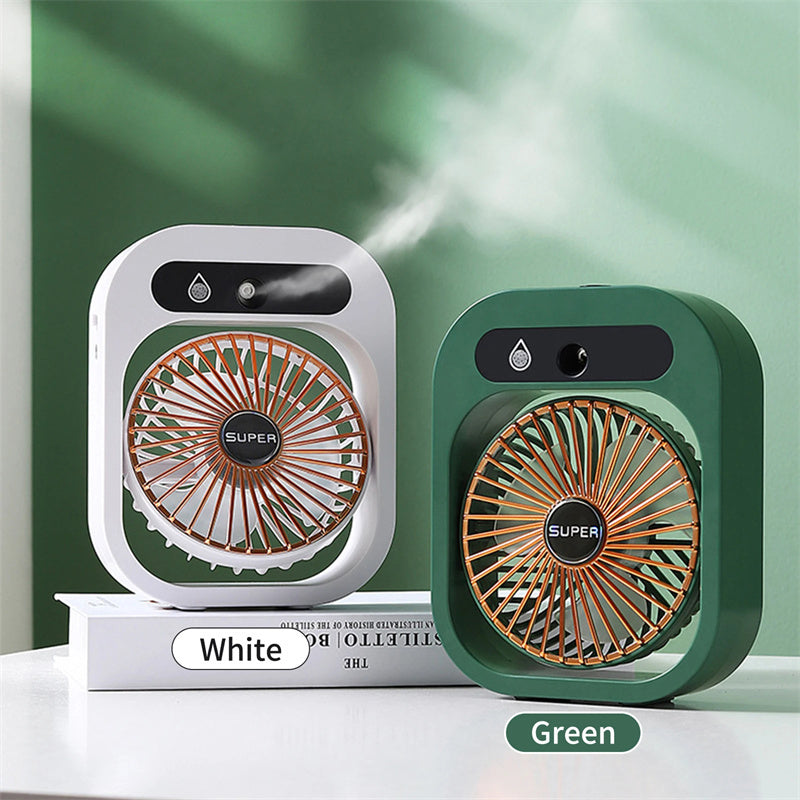 USB rechargeable desk fan Hangzhou Jingqian misting portable square fans in white and green with copper blades