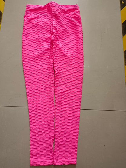 Bright pink scrunch leggings without pockets, perfect textured leggings for women gym workouts