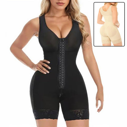 Women Tummy Control Full Body Shaper in Black with Adjustable Straps and Hook Closure for Post Surgery Support