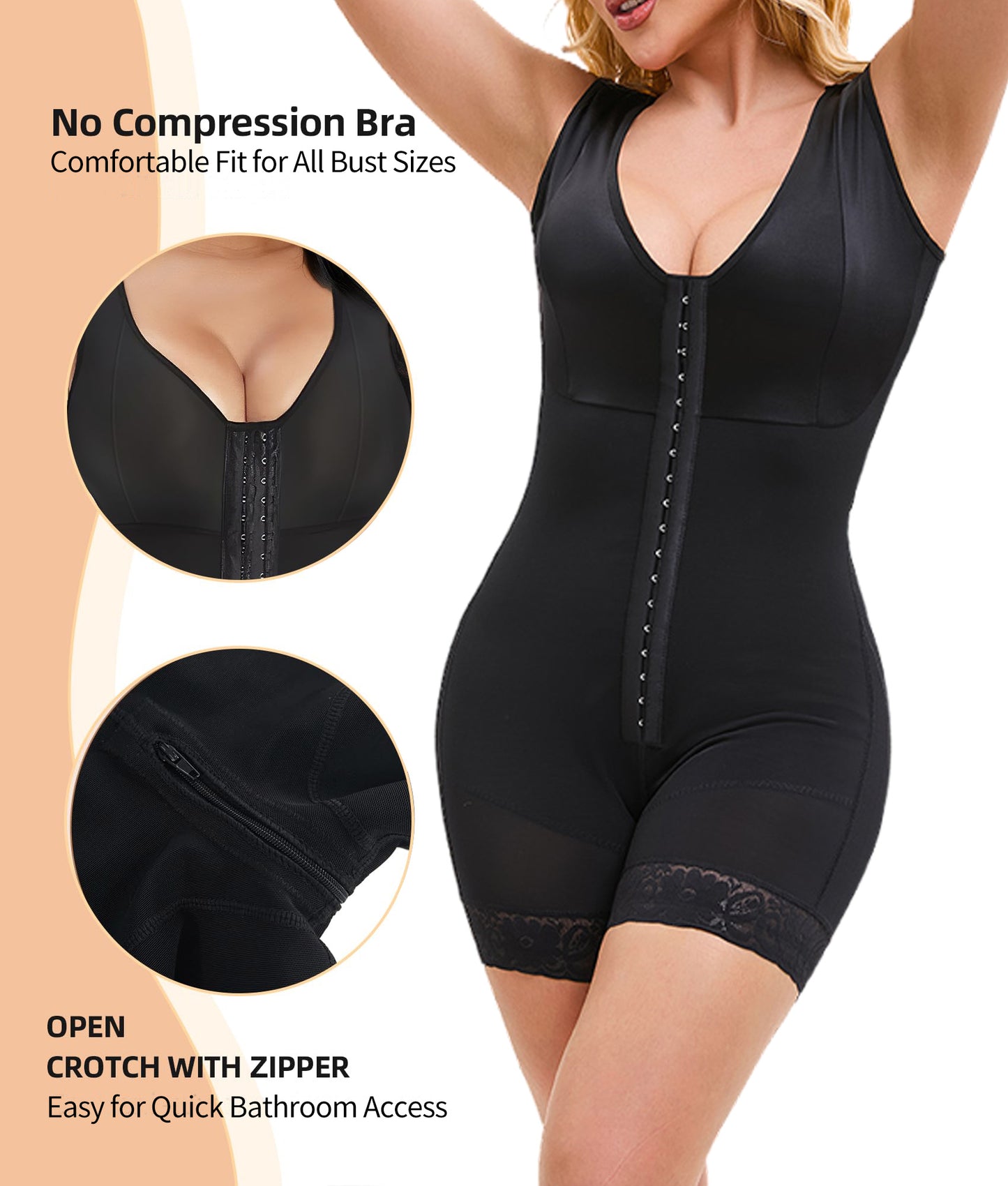 Women Tummy Control Full Body Shaper by Xiamen Gently Approaching with zip for easy bathroom access