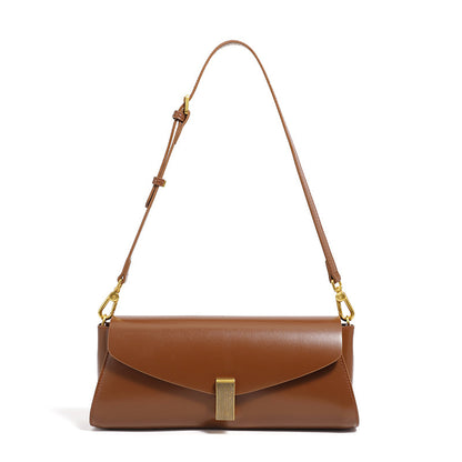 Yiwu Renfan fashionable shoulder bag for women in brown leather with gold clasp and adjustable strap