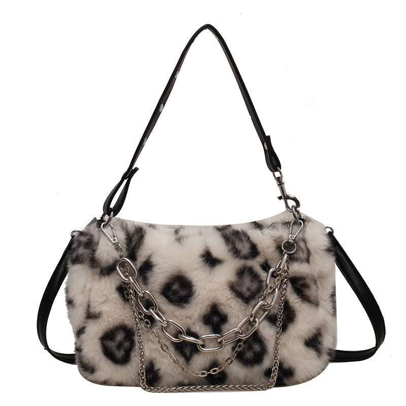 Box of Pandora winter plush floral shoulder bag in leopard print with stylish chain details