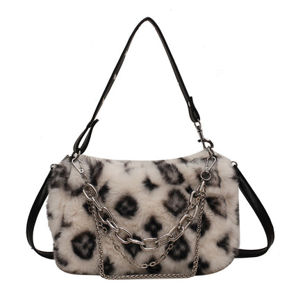 Box of Pandora winter plush floral shoulder bag in leopard print with stylish chain details