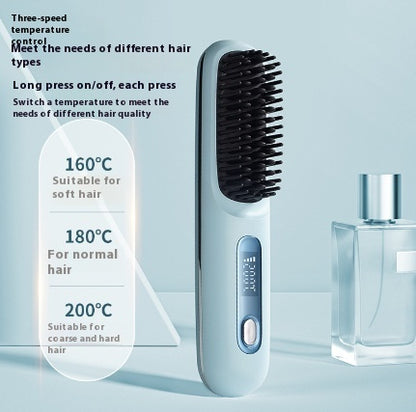 Hangzhou Jingqian wireless hair straightener brush with three-speed temperature control for different hair types