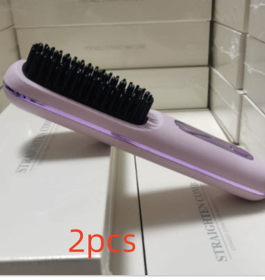 Hangzhou Jingqian 2 in 1 Straight Hair Comb wireless hair straightener brush in light purple
