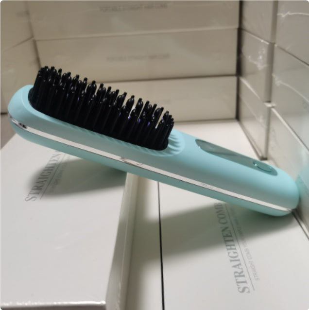 Hangzhou Jingqian 2 in 1 turquoise wireless hair straightener brush with black bristles