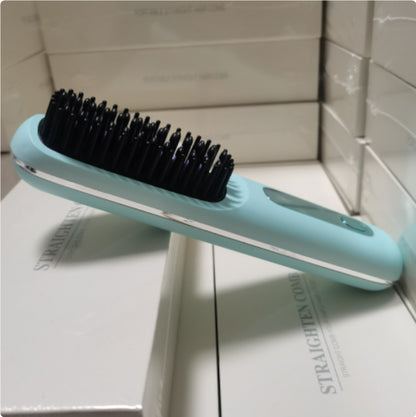 Hangzhou Jingqian 2 in 1 turquoise wireless hair straightener brush with black bristles