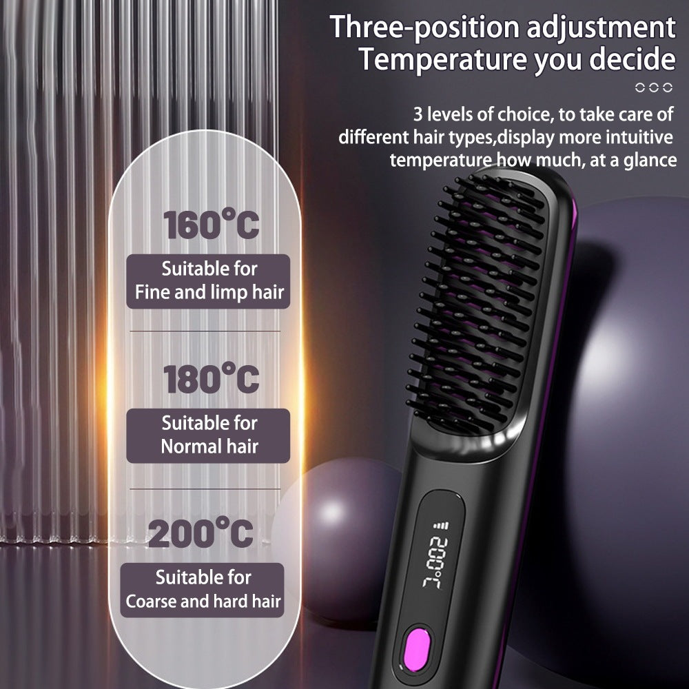 Wireless hair straightener brush by Hangzhou Jingqian with three temperature settings for different hair types
