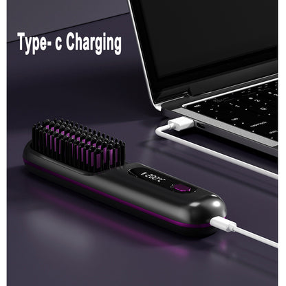 Hangzhou Jingqian 2 In 1 straight hair comb wireless hair straightener brush with Type-C charging connected to laptop