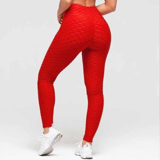Red Scrunch Leggings without Pocket for Women, Textured Leggings for Women Gym Style