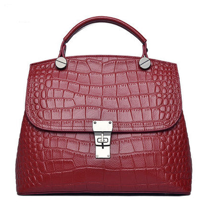 Yiwu Renfan women's genuine leather handbag in red croc-embossed design with top handle and silver clasp